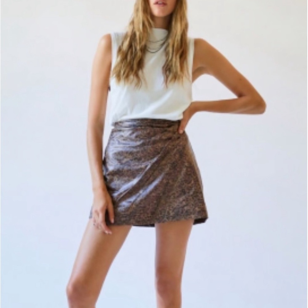 Free People Fake Out Animal Print Wrap Skirt Size 2